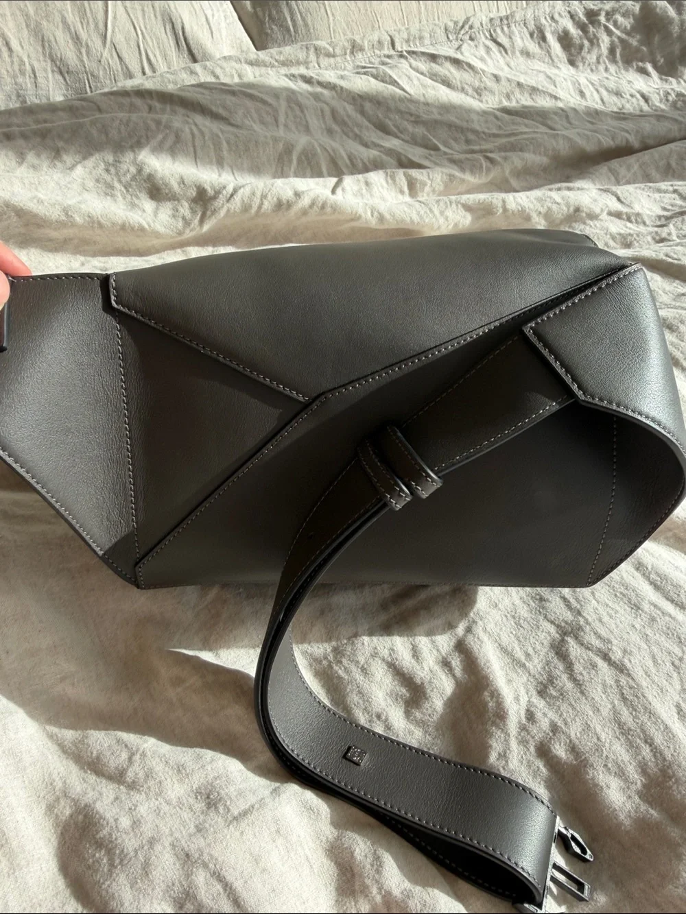 Loewe Gray Puzzle Edge Leather Bumbag with Diagonal Zip